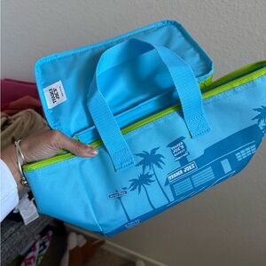 Trader Joe's Mini Blue Insulated Bag with Green Zipper
